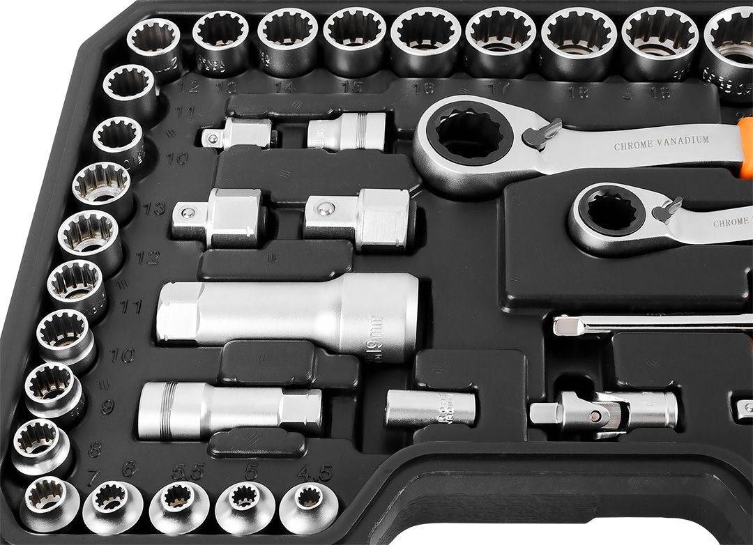 NEO 1/4" + 3/8" Doorgang Steeksleutelset 46 stuks voor Moeilijk Bereikbare Plaatsen-4