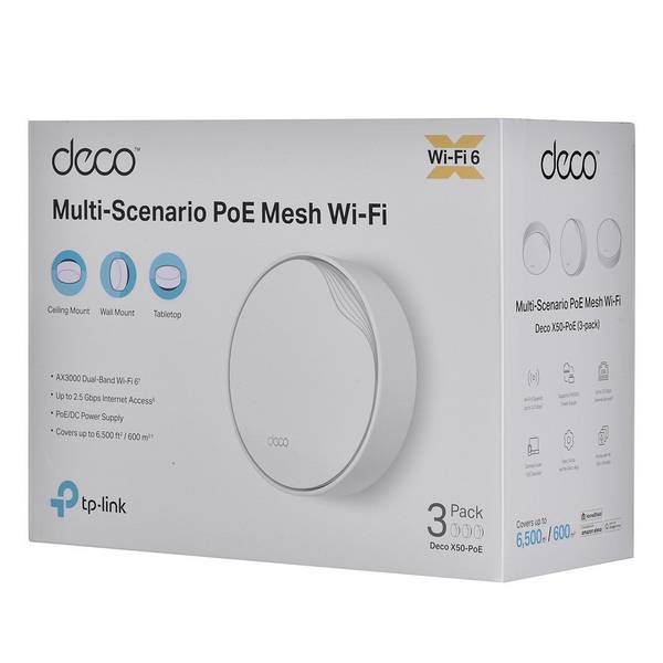 TP-Link DECO X50-PoE (3-PACK) Duo-Band Wi-Fi 6 (802.11ax), Wit, Interne Antenne GHz/5