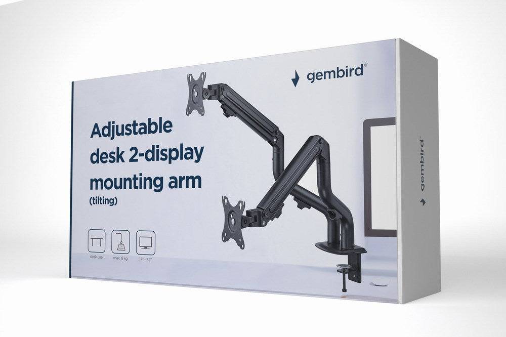 Gembird MA-DA2-02 Verstelbare Duo-monitor Desk Mount Arm - 17" tot 32" tot 8 kg voor 2 schermen-2