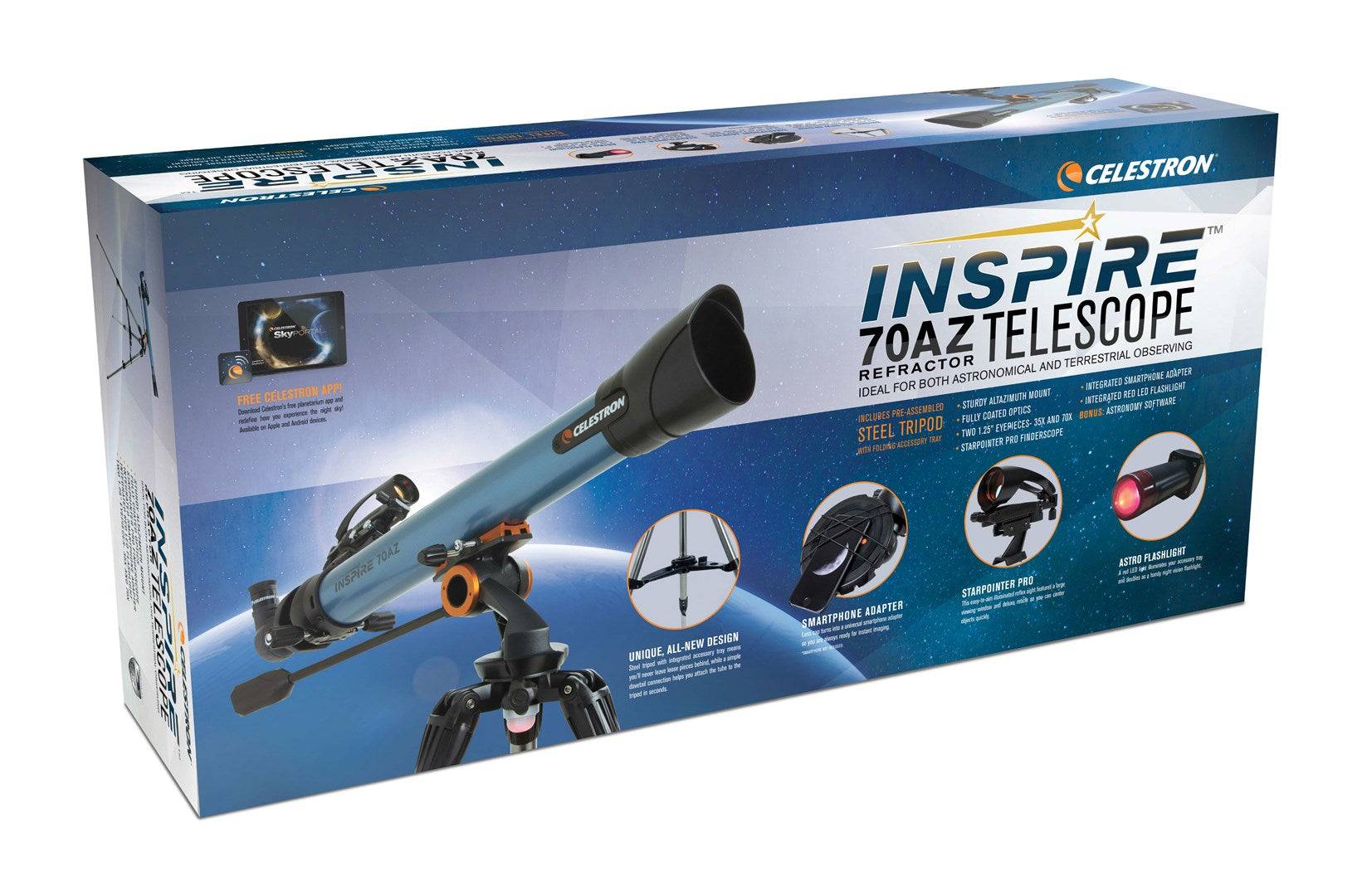 Celestron Inspire 70AZ Refractor Telescoop 35x Zwart/Blauw-1