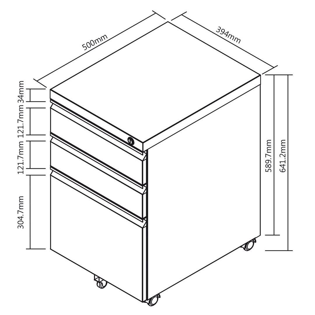 Maclean Onderbureaukast Metalen Container met Slot, 3 Lades, Zwart, MC-850-1