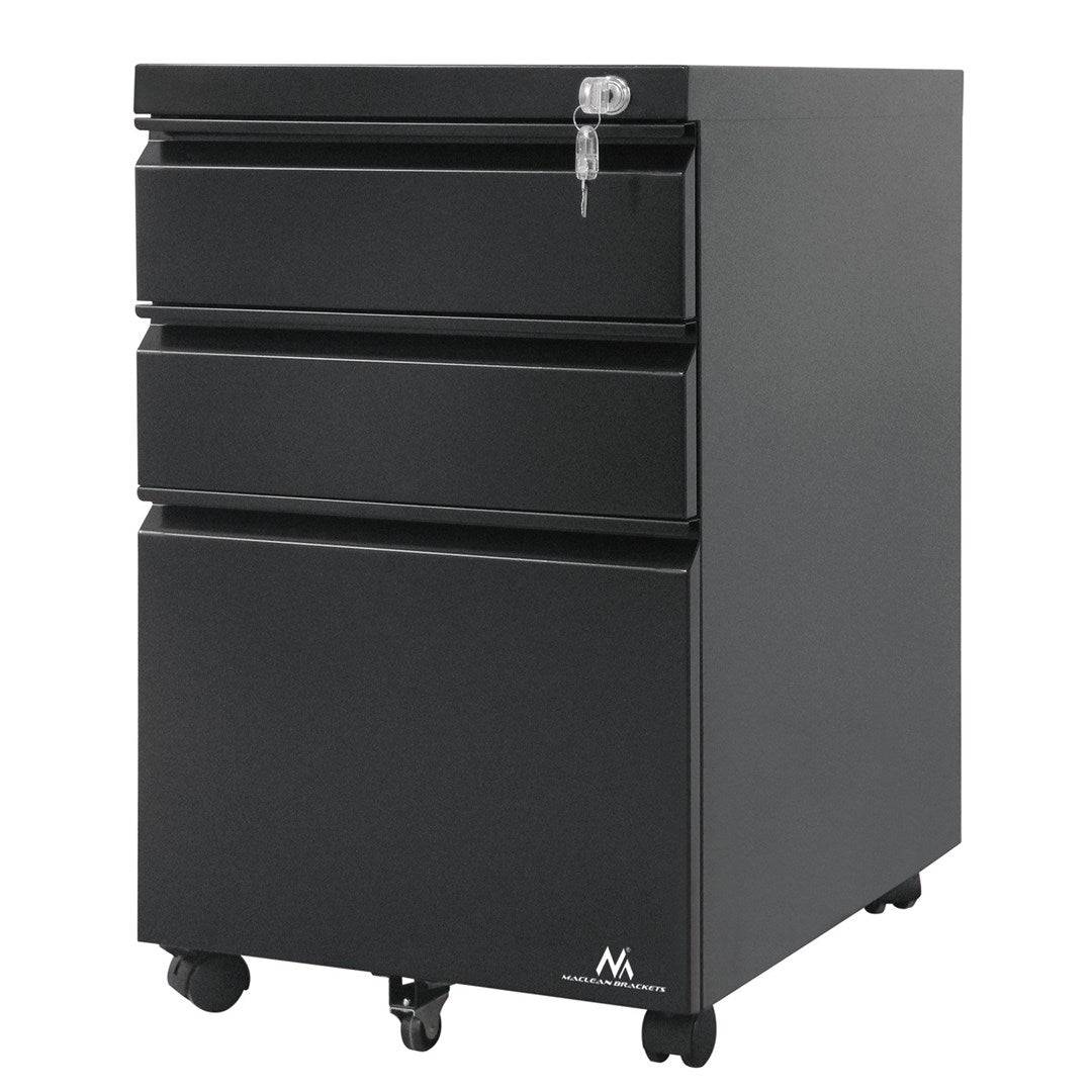 Maclean Onderbureaukast Metalen Container met Slot, 3 Lades, Zwart, MC-850-0