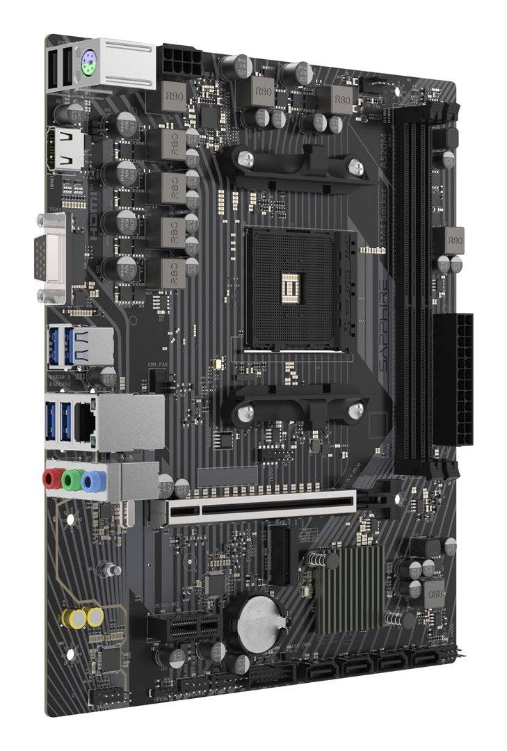 Sapphire A520M-E - Moederbord - Micro ATX - Socket AM4 - AMD A520 Chipset - USB 3.2 Gen 1 - Gigabit LAN - Onboard-1