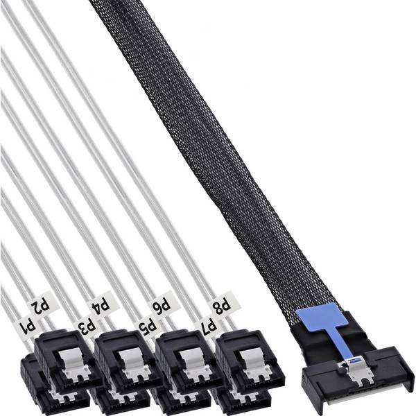 InLine® MCIO x8 breakout-kabel naar 8x SATA, 0,5 m