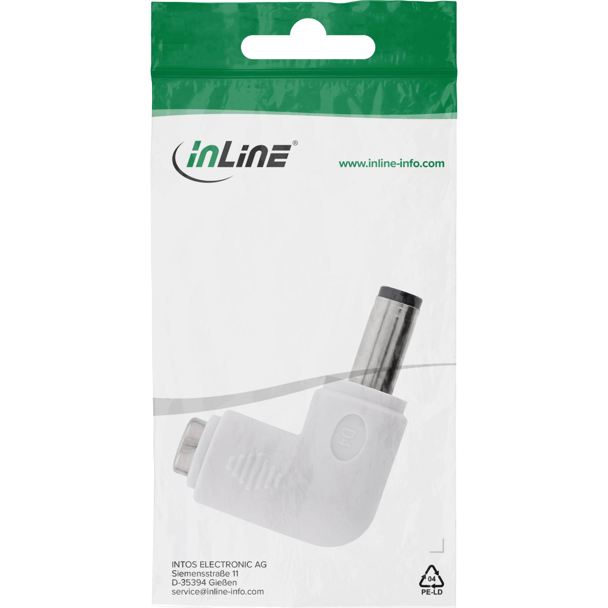 InLine® DC-adapter, 5,5 x 2,1 mm, stekker/bus, haaks, wit-1