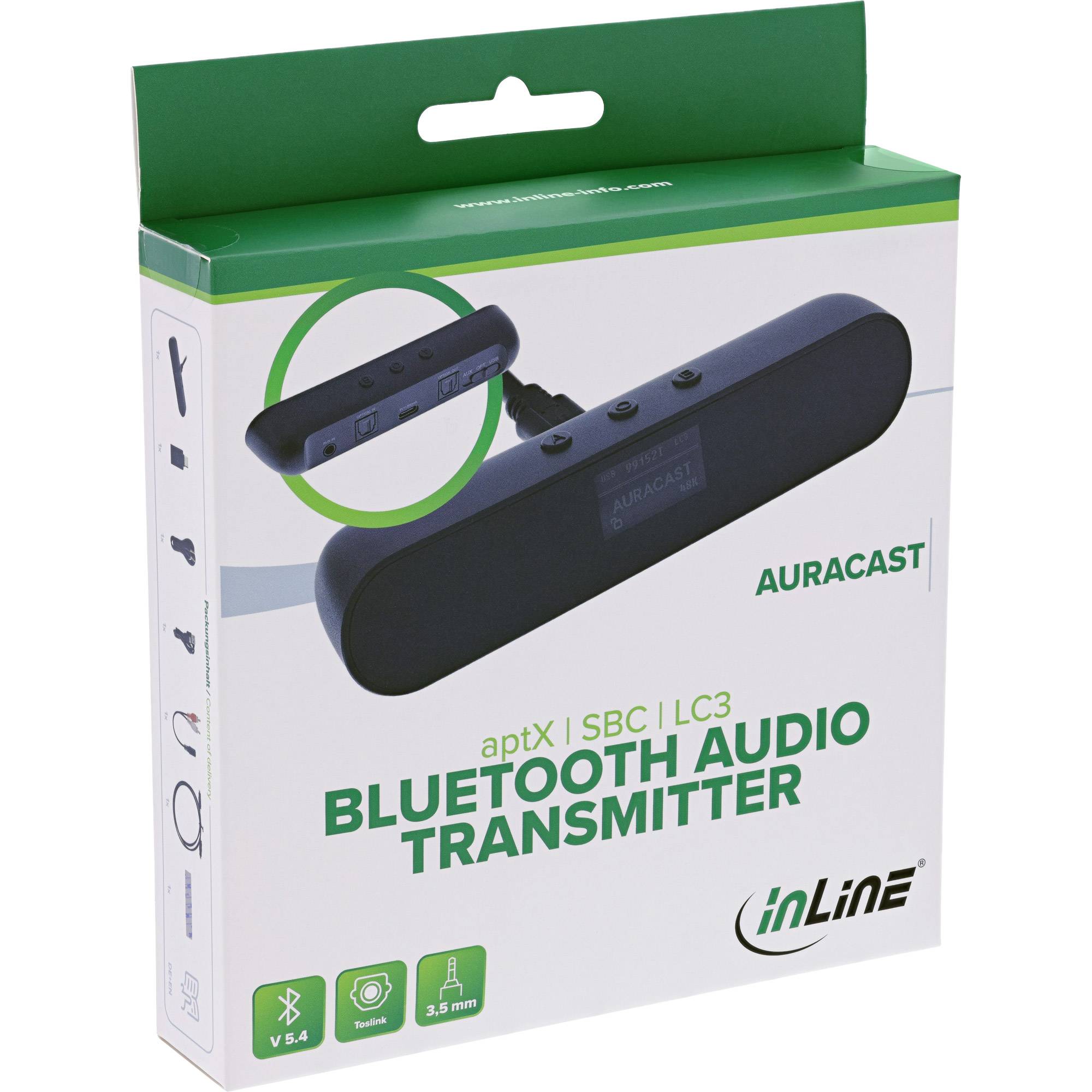 InLine® Bluetooth-audiozender, display, zender, BT5.4, Jack + Toslink-4