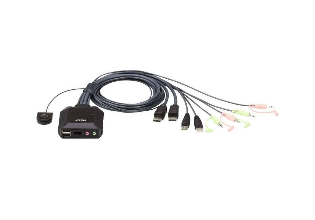 ATEN 2-poorts USB DisplayPort-kabel KVM-switch met externe poortselectieschakelaar-0