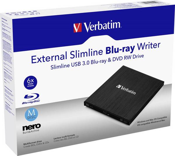 Verbatim Slimline BDXL Writer - 6x - SuperSpeed USB 3.0 - Extern (43890)