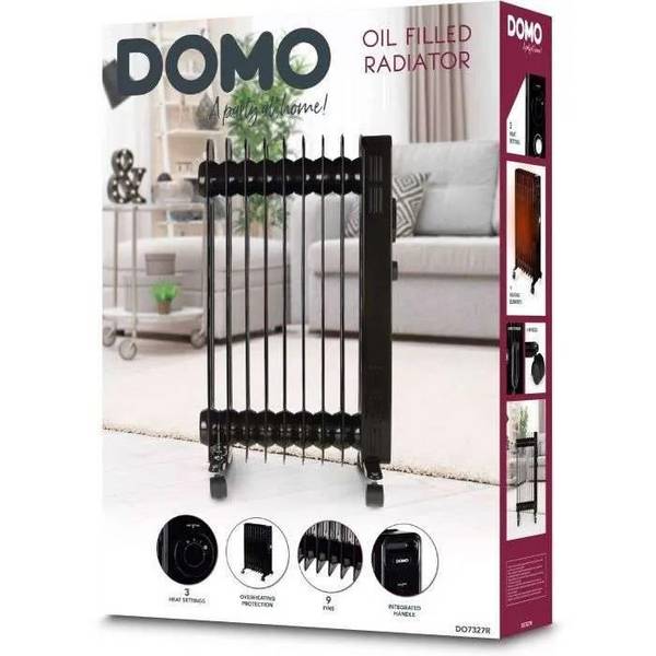 Olieradiator - 2000 W - DOMO - DO7327R - 42,5 x 28 x 64 cm - Zwart