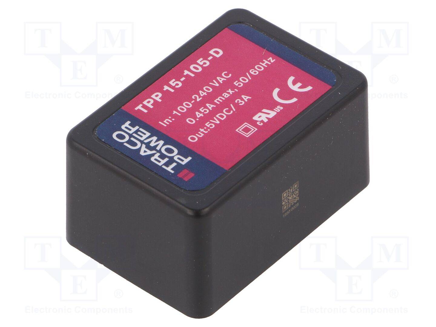 TRACO POWER TPP15-105-D Omvormer: AC/DC; 15W; Uin: 85÷264VAC,120÷370VDC; Uuit: 5VDC; 86% - 1 stuk-0