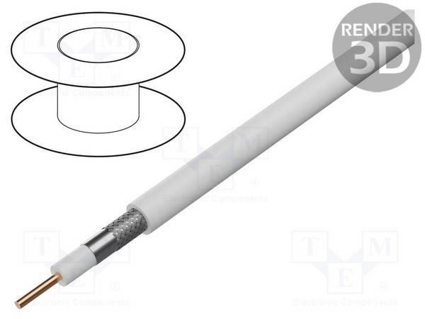DIGITUS DK-RG6-1 Leiding: coaxiaal; RG6; draad; Cu; PVC; wit; 100m; Ødraad: 7mm - 100 meter