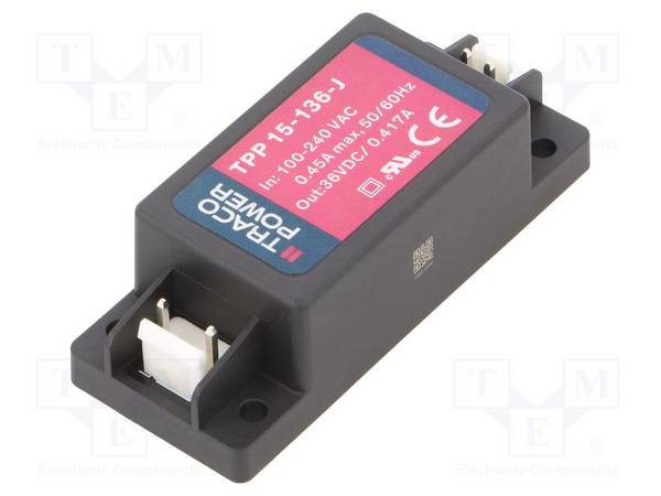 TRACO POWER TPP15-136-J Voedingseenheid: schakelende; voor inbouw; 15W; 36VDC; 417mA; 88% - 1 stuk