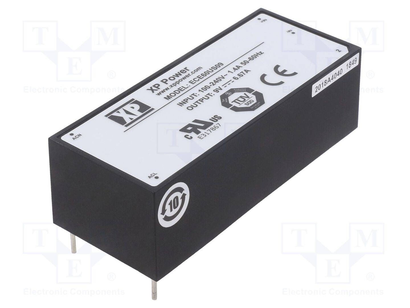 XP POWER ECE60US09 Omvormer: AC/DC; 60W; Uin: 85÷264VAC,120÷370VDC; Uuit: 9VDC; OUT: 1 - 1 stuk-0