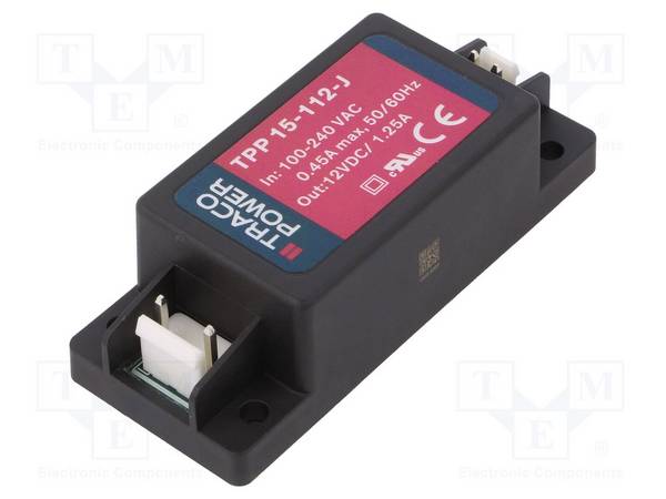 TRACO POWER TPP15-112-J Voedingseenheid: schakelende; voor inbouw; 15W; 12VDC; 1250mA - 1 stuk