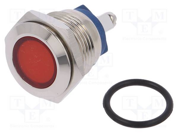 NINIGI IND16-12R-S Controlelampje: LED; plat; rood; 12VDC; 12VAC; Ø16mm; schroeven - 1 stuk