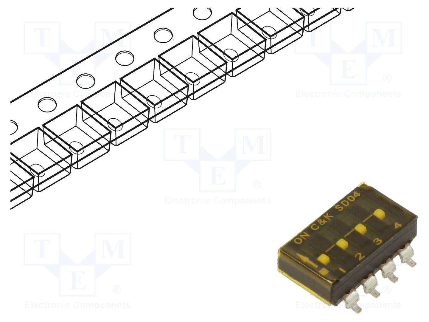 C&K SD04H0SBR Schakelaar: DIP-SWITCH; Aantal secties: 4; OFF-ON; 0,1A/25VDC - 1 stuk-0