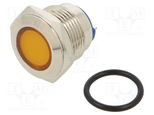 NINIGI IND16-12Y-C Controlelampje: LED; plat; geel; 12VDC; 12VAC; Ø16mm; connectoren - 1 stuk