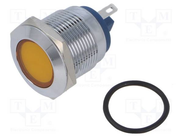 NINIGI IND19-12Y-C Controlelampje: LED; plat; geel; 12VDC; 12VAC; Ø19mm; connectoren - 1 stuk