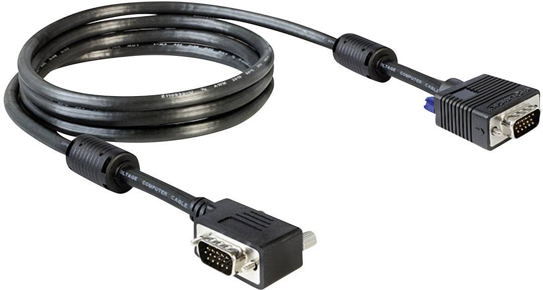 Zwart VGA-kabel met connectoren aan beide uiteinden, geschikt voor aansluiting tussen computer en monitor.
