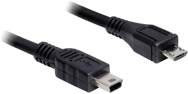 Delock 83177 USB-kabel USB 2.0 USB-micro-B stekker, USB-mini-B stekker 1.00 m Zwart Vergulde steekcontacten, UL gecertificeerd