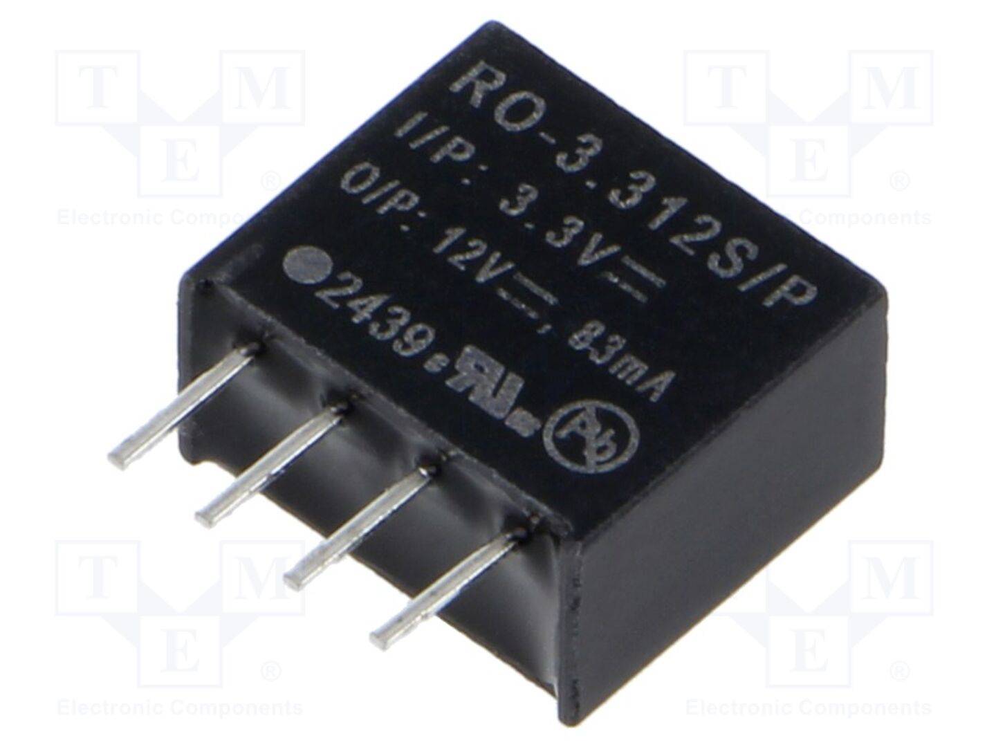 RECOM RO-3.312S/P Omvormer: DC/DC; 1W; Uin: 2,97÷3,63VDC; Uuit: 12VDC; Iuit: 83mA; SIP4 - 1 stuk-0