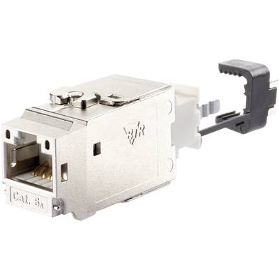 Een zilveren netwerkkabel met zwarte kabelklem voor Ethernet-verbindingen, gekenmerkt door 'Cat. 6A'.