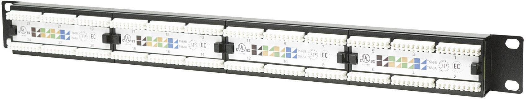 Patchpanel met meerdere rijen Ethernet-poorten, genummerd voor de organisatie van netwerkkabels in een IT-rack.