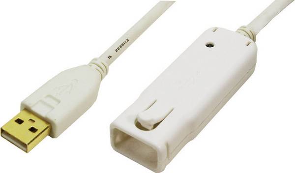 LogiLink UA0092 USB-kabel  USB 2.0 USB-A stekker, USB-A bus 12.00 m Wit Vergulde steekcontacten, UL gecertificeerd
