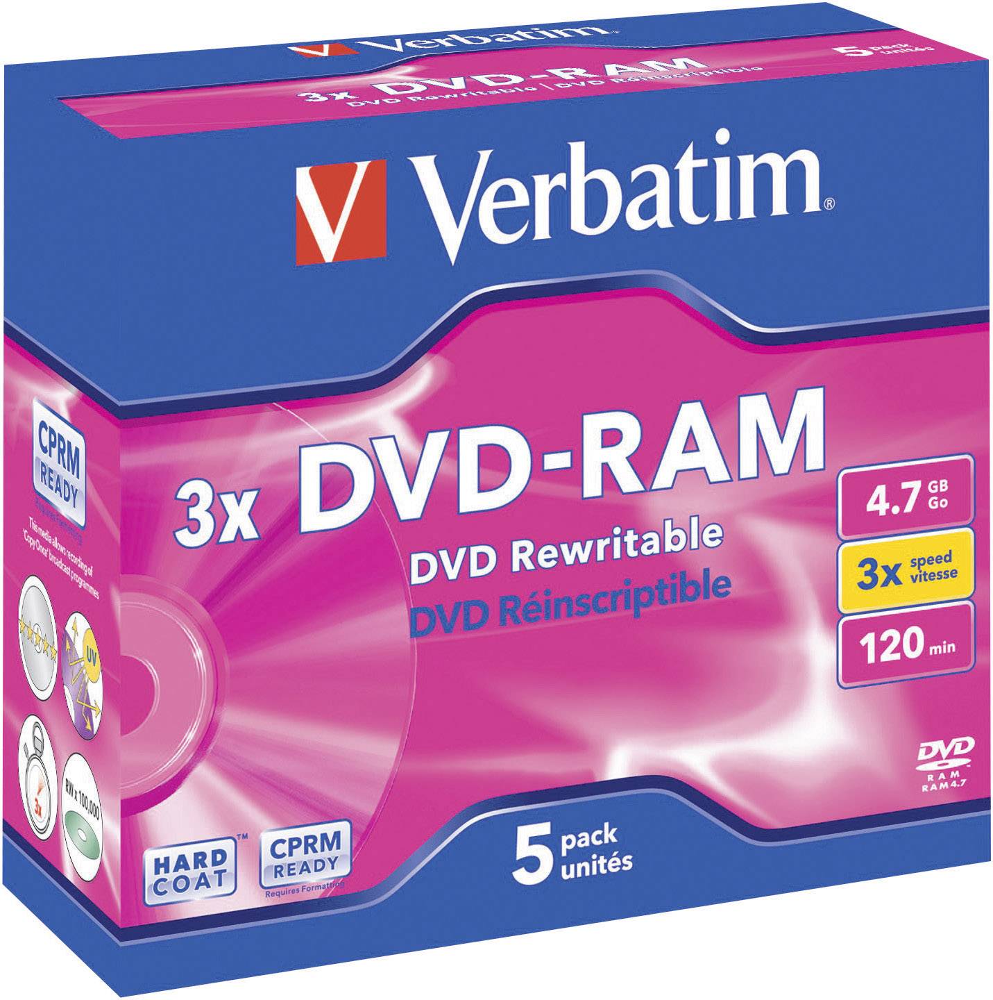 Verbatim 43450 DVDRAM disc 4.7 GB 5 stuk(s) Jewelcase Antikrascoating