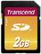 Een SD-kaart met de opdruk 'Transcend' en '2GB'.