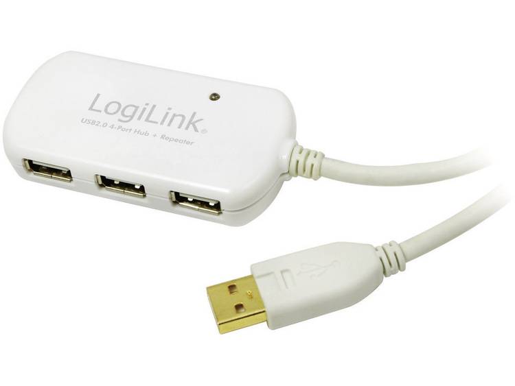 LogiLink USB 2.0 Verlengkabel [1x USB 2.0 stekker A 4x USB 2.0 bus A] 12 m Wit Vergulde steekcontact