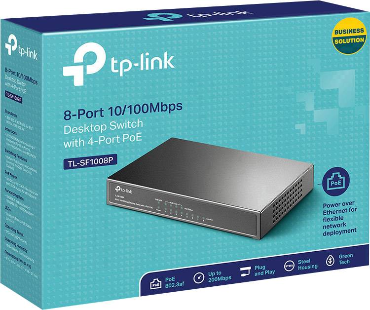 TP-Link 8-Poorts Desktop Switch met 4-Poorts PoE. Geschikt voor efficiënte netwerktoepassingen. Model TL-SF1008P.