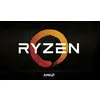 'RYZEN'-logo in witte letters op een zwarte achtergrond met een oranje cirkel. Daaronder het 'AMD'-logo.