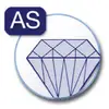 Een gestileerde diamant in een cirkel, daarboven de afkorting 'AS'.