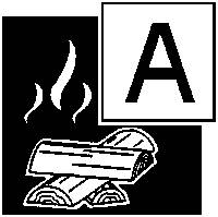 Symbool van een brandhout met vlammen ernaast. Grote 'A' in een vierkant rechts.