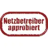 Stempel met rode rand met de tekst 'Netbeheerder goedgekeurd', wat wijst op een vergunning of accreditatie.
