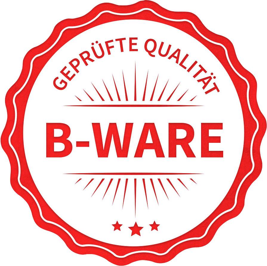 'Gecontroleerde kwaliteit B-Artikel' in een rood zegel met sterren en lijnen, symboliseert gecontroleerde tweedehands goederen.