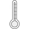 Een eenvoudige thermometer met een lange, verticale, kwikachtige sectie en meetschalen geeft temperatuurwaarden aan.