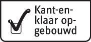 Een rechthoekig bord toont een vinkje-symbool en de tekst 'Klaar gemonteerd'.