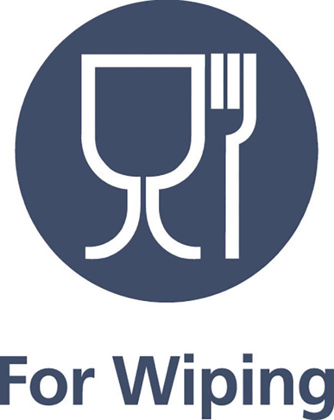 Symbool 'Geschikt voor afvegen' toont een glas en een vork. Indicator voor gebruik bij het reinigen van bestek of serviesgoed.