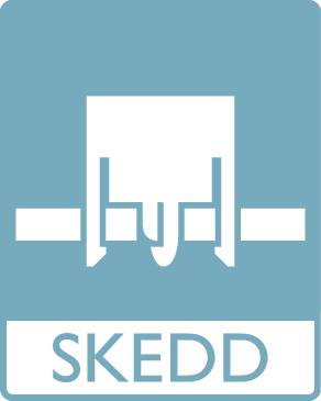 Logo met gestileerde stekker en het woord 'SKEDD' eronder.