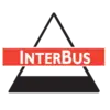 Driehoekig logo met een zwarte rand, een rode balk in het midden en witte tekst 'InterBus' erop.