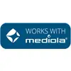 'Werkt met mediola'-logo in blauw.
