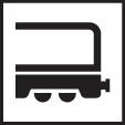 Een vereenvoudigde weergave van een spoorwagen op een zwarte achtergrond, symboliseert een spoorvervoersdienst.