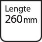 'Lengte 260 mm' staat afgebeeld op een bord in een rechthoekig kader.