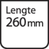 'Lengte 260 mm' staat afgebeeld op een bord in een rechthoekig kader.