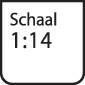 'Rechthoekig bord met opschrift Schaal 1:14, zwart op wit.'