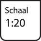 Schaal 1:18 in zwarte tekst op een witte achtergrond.