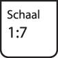 Aanduiding 'Schaal 1:7', zwart op witte achtergrond, geeft de schaalfactor aan.