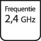 Symbool met de opschrift 'Frequentie 2,4 GHz', geeft het bedrijfsfrequentiebereik aan.